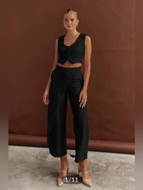 Commense - Black Asymmetrical Straight Leg Pants Set - S